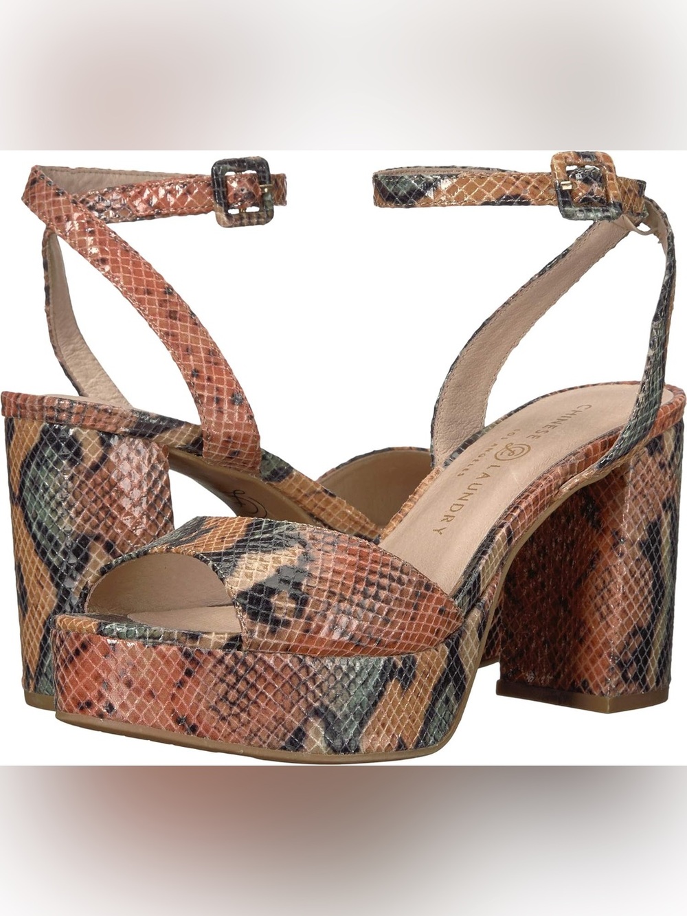 7.5 Snakeskin Chinese Laundry platform sandals